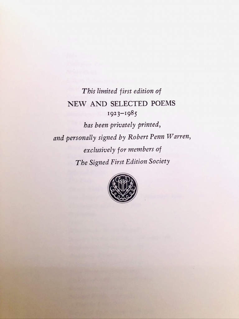 New and Selected Poems: 1923 - 1985. Signed by Robert Penn Warren. Illustrations by Christopher Wormell. Signed Limited First Edition. Franklin Library. Franklin Center, 1985. - Image 6