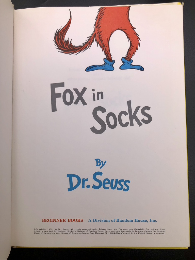 Fox in Socks. By Dr. Seuss. First Edition, Later Printing. Beginner Books. New York, 1965. - Image 5