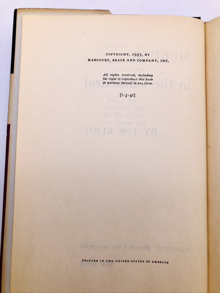 Murder in the Cathedral. By T.S. Eliot. Second Edition, Later Printing. Harcourt, Brace & Co. New York, circa 1945. - Image 5