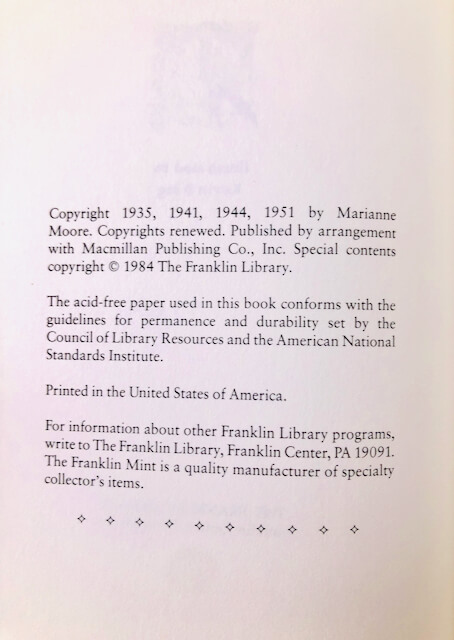 Collected Poems. By Marianne Moore. Illustrated by Kevin King. Illustrated Edition. Franklin Library. Franklin Center, 1984. - Image 5