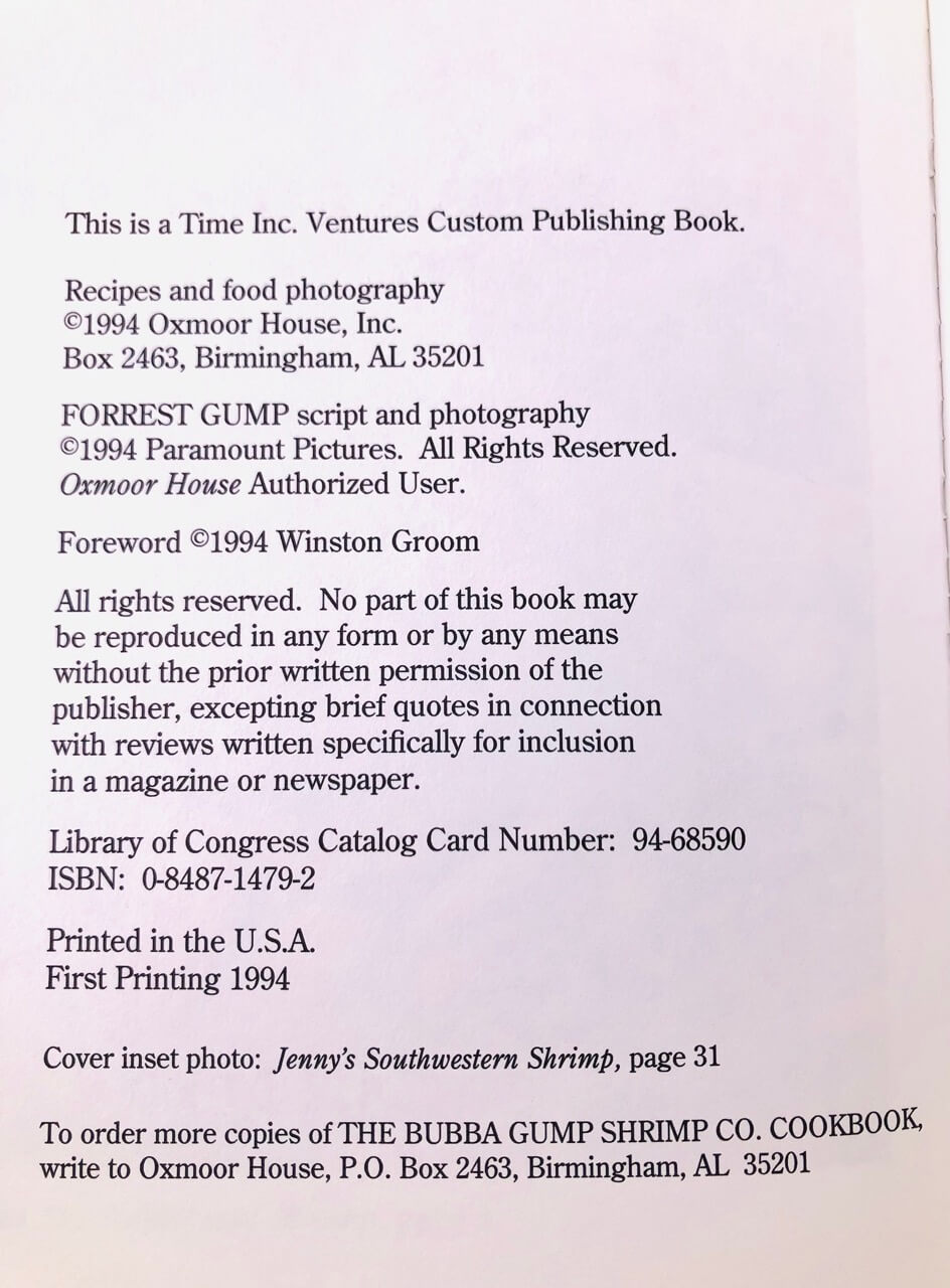 The Bubba Gump Shrimp Co. Cookbook. Forward by Winston Groom. First Edition, First Printing. Oxmoor House. Birmingham, 1994. - Image 5