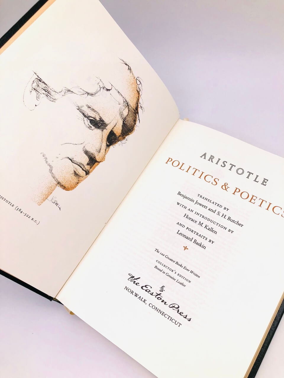 Politics & Poetics. By Aristotle. Translated by Benjamin Jowett and B.H. Butcher. Illustrations by Leonard Baskin. Collector’s Edition. Easton Press. Norwalk, 1979. - Image 3