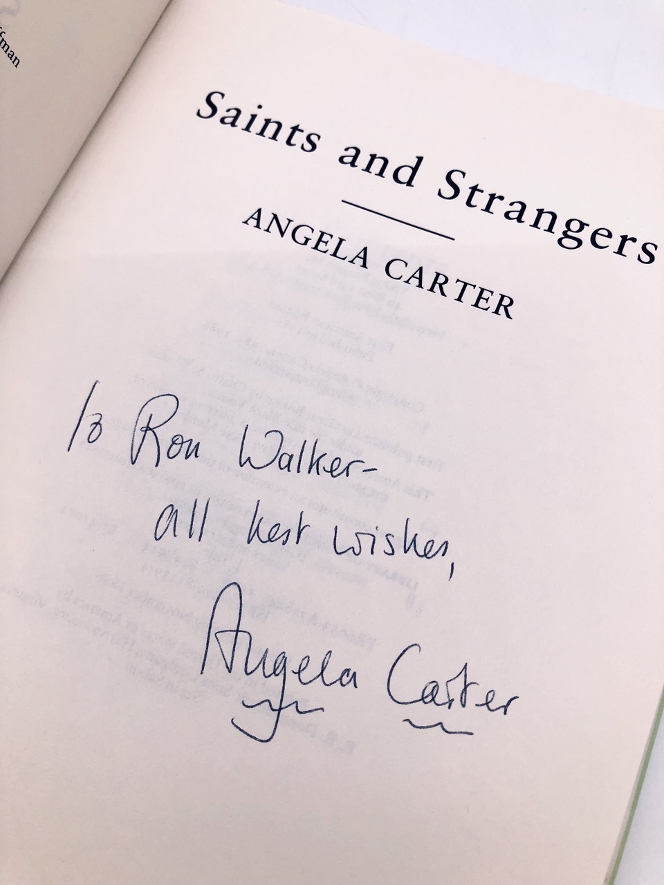 Saints and Strangers. Inscribed by Angela Carter. First American Edition, First Printing. Viking. New York, 1986. - Image 2