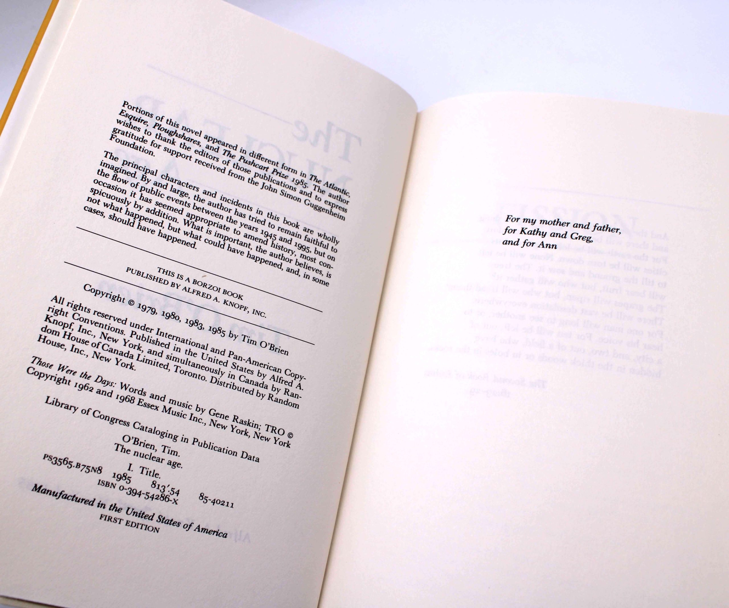 The Nuclear Age. By Tim O’Brien. First Edition, First Printing. Knopf. New York, 1985. - Image 8